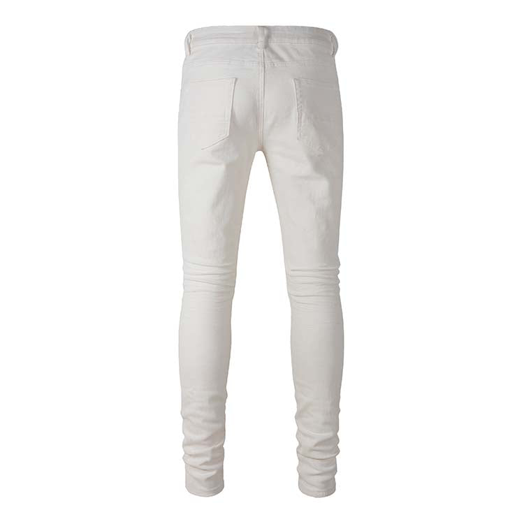 Jeans blanc déchire patch en surpiqûre