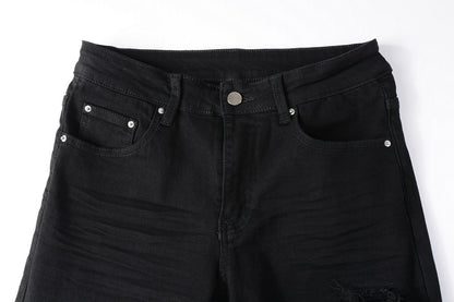 Jeans noir déchire patch en surpiqûre