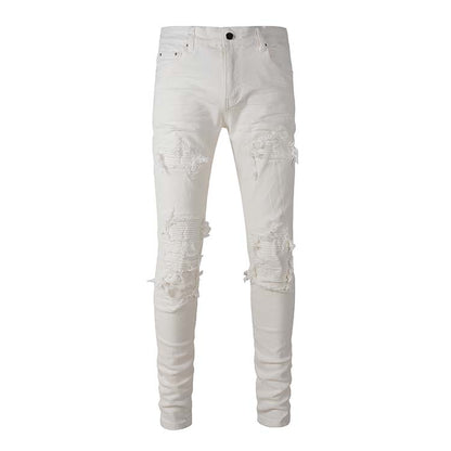 Jeans blanc déchire patch en surpiqûre