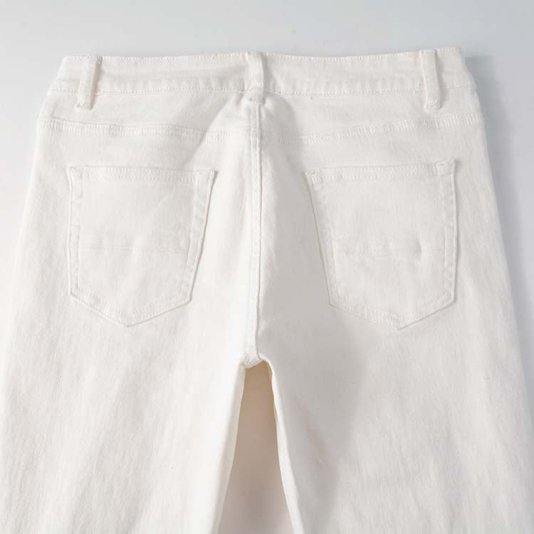 Jeans blanc déchire patch en surpiqûre