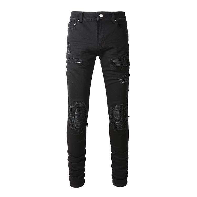 Jeans noir déchire patch en surpiqûre