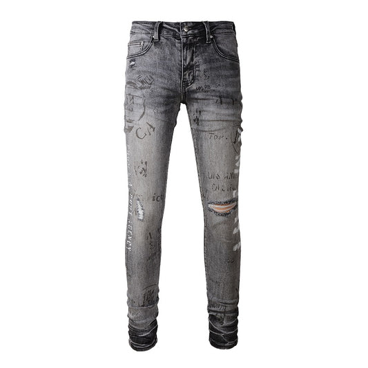 Jeans gris à motif discret