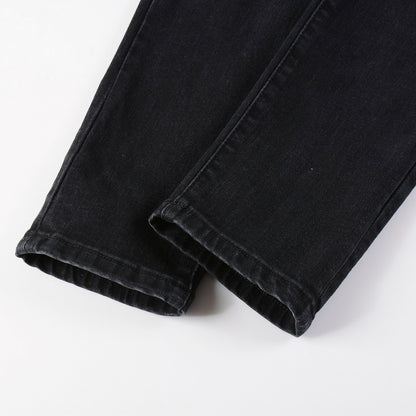 Jeans noir déchire avec patch surpiqûre