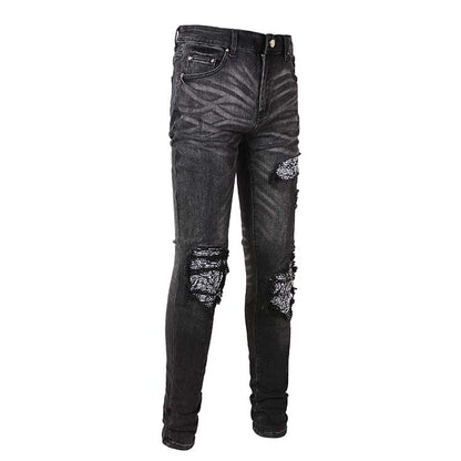 Jeans noir déchire avec patch dessiner