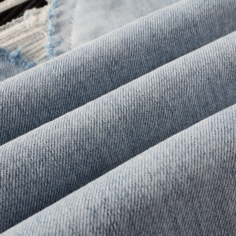 Denim coupure rempli avec patch délavé bluesky