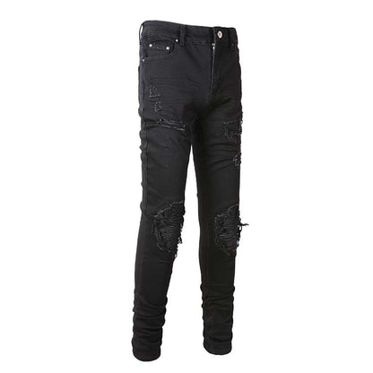 Jeans noir déchire patch en surpiqûre