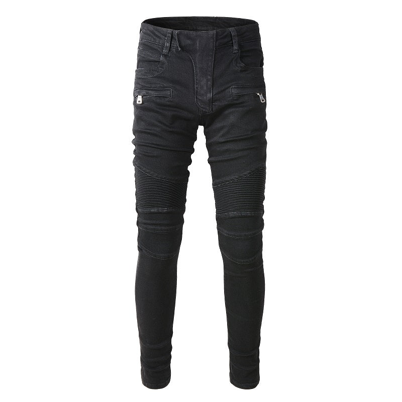 Jeans biker noir poche discrète