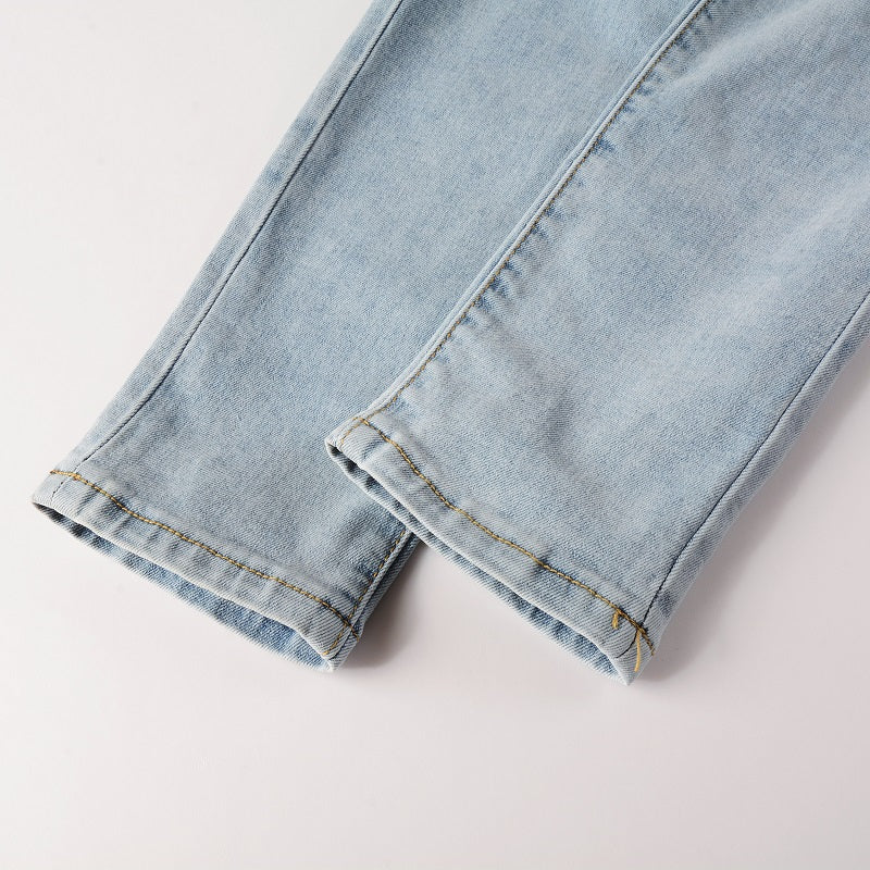 Denim coupure rempli avec patch délavé bluesky