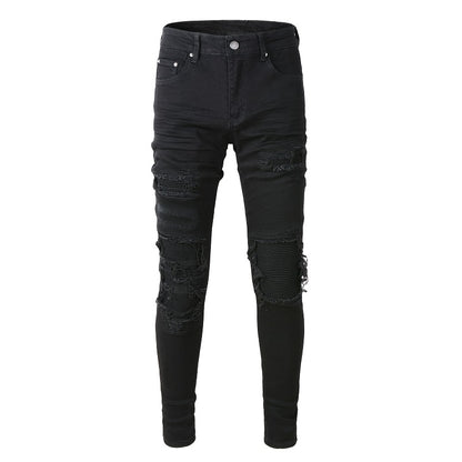 Jeans noir déchire patch en surpiqûre