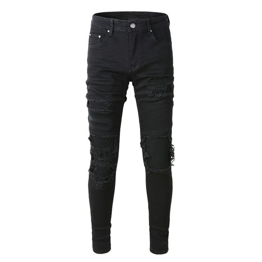 Jeans noir déchire patch en surpiqûre