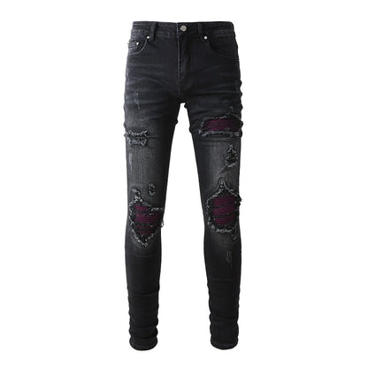 Jeans noir déchire avec patch surpiqûre