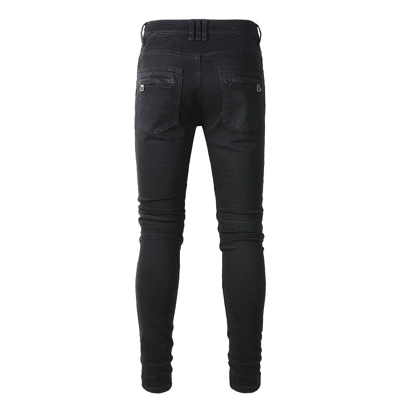 Jeans biker noir poche discrète