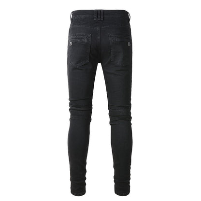 Jeans biker noir poche discrète