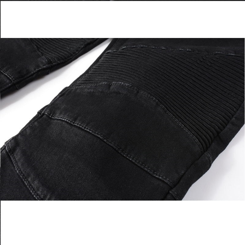 Jeans biker noir poche discrète