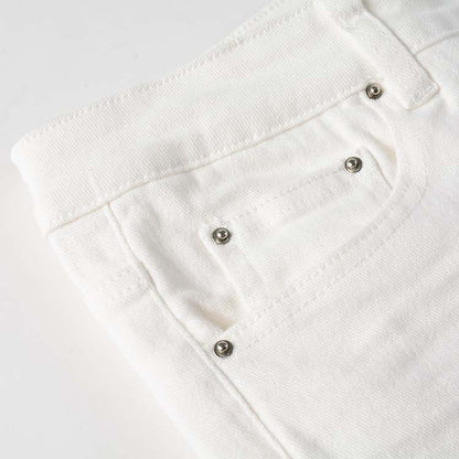 Jeans blanc déchire patch en surpiqûre