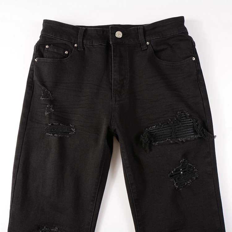 Jeans noir déchire patch en surpiqûre