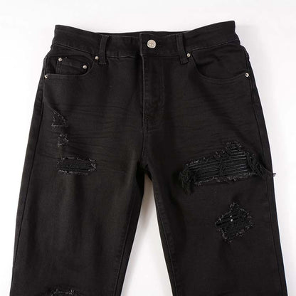 Jeans noir déchire patch en surpiqûre