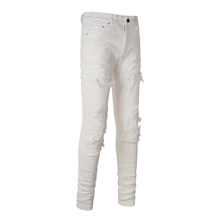 Jeans blanc déchire patch en surpiqûre