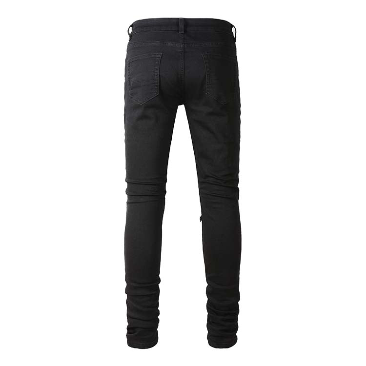 Jeans noir déchire patch en surpiqûre