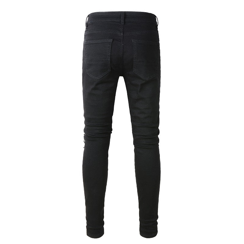 Jeans noir déchire patch en surpiqûre