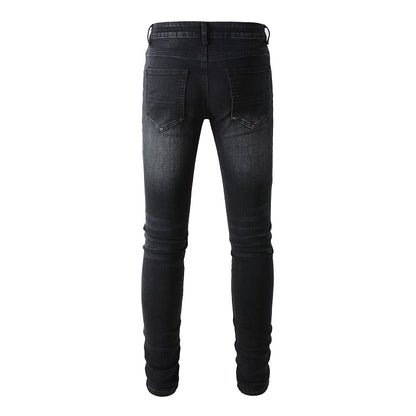 Jeans noir déchire avec patch surpiqûre