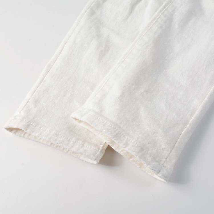 Jeans blanc déchire patch en surpiqûre