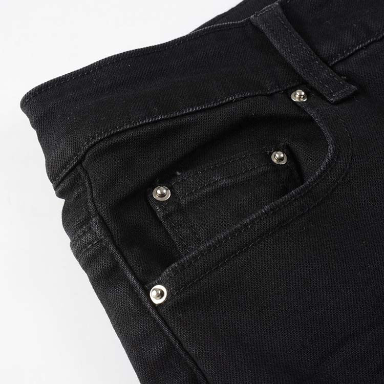 Jeans noir déchire patch en surpiqûre