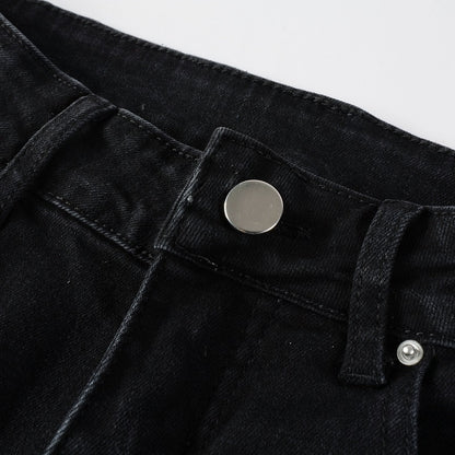 Jeans noir déchire avec patch surpiqûre