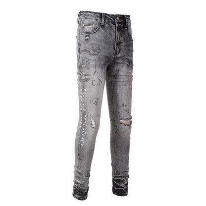 Jeans gris à motif discret