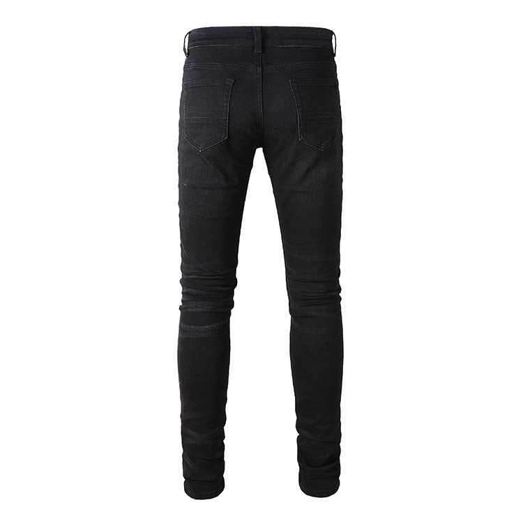 Jeans noir déchire avec patch bleu surpiqûre